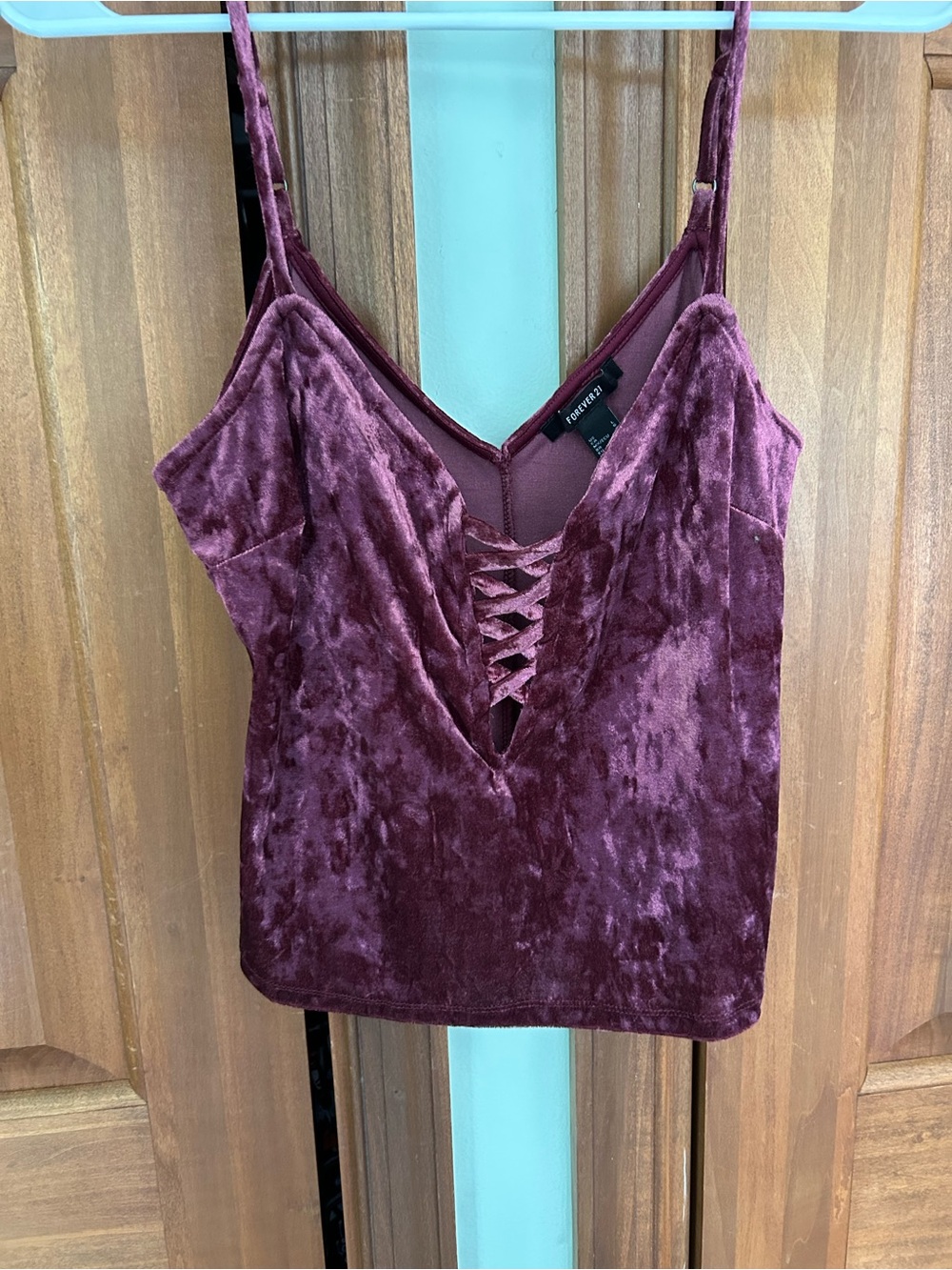 Forever 21 Velvet Lace-Up Burgundy Crop Cami Top